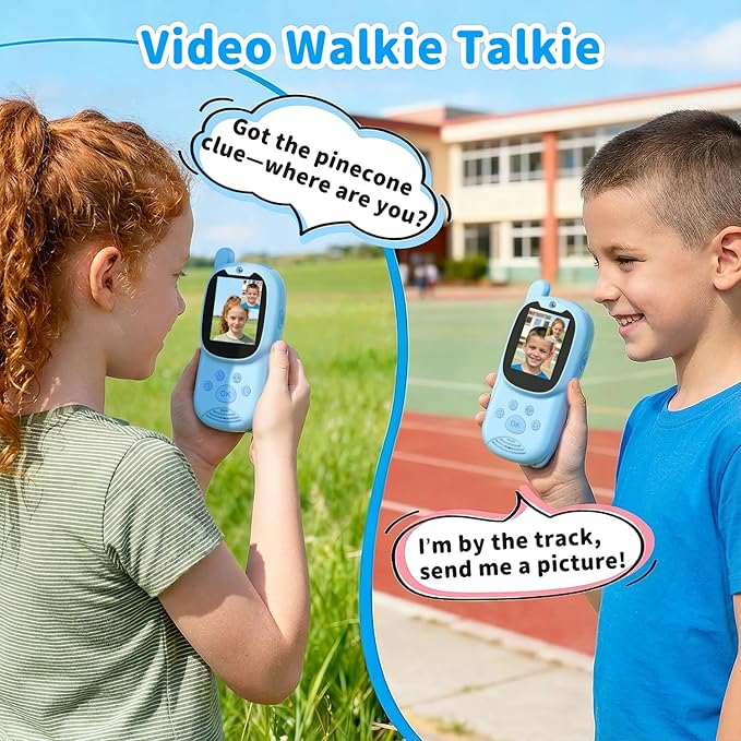 Video Walkie Talkies for Kids, Handheld 2 Pack Rechargeable Video Intercom Kids Walkies Talkies, Indoor Outdoor Toys for Family Games, Outside, Camping, Hiking for Boys Girls Ages 3-12 (Blue+Blue)