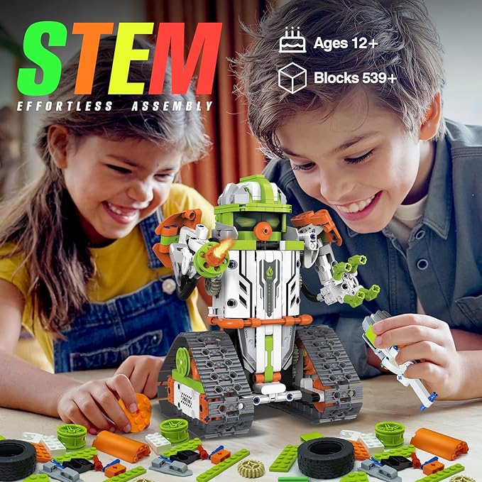 aukfa 5 in 1 STEM Robot Toys Building Kits, Dinosaur Toys for Boys Age 12+, App & Remote Control Engineering Learning Educational Toys DIY Stem Projects for Kids Gifts for Boys & Girls(539 Blocks)