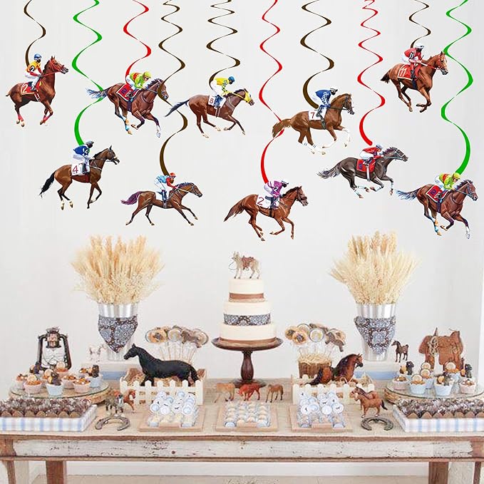 Horse Racing Hanging Swirls 20PCS Derby Day Hanging Decorations Horserace Party Decorations Jockey Horse Race Cutout Streamers for Race Horse Equestrian Birthday Party Supplies