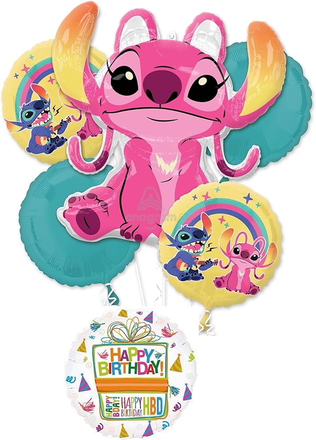 Anagram Angel and Stitch's Birthday Party Supplies 6 pc Balloon Bouquet Decorations