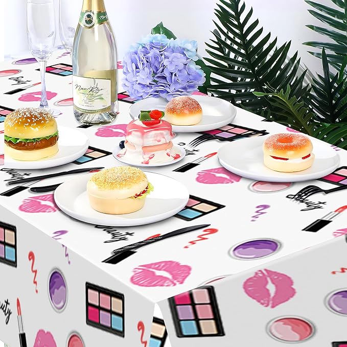 Lide Road 2Pcs SPA Makeup Party Tablecloth SPA Makeup Plastic Table Covers Cosmetics Makeups Themed Party Supplies Cosmetics Makeups Disposable Table Cover for Cocktail Birthday Supplies, 54x87In