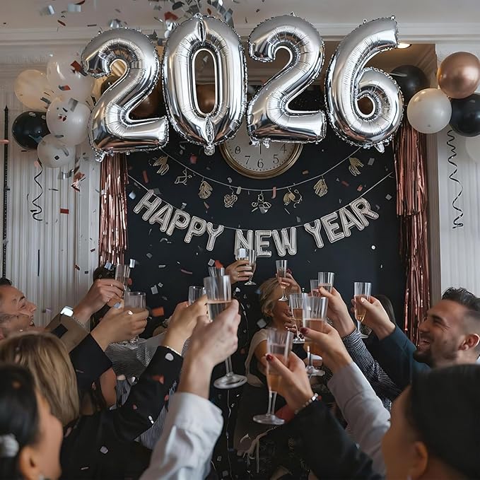 Huge 2026 New Year Balloons 40 Inch 2026 Silver Mylar Foil Helium Number Balloons Christmas New Year Eve Graduation Party Decorations Supplies