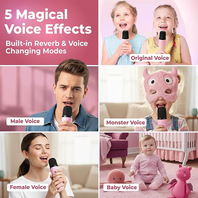Mini Karaoke Machine for Kids | Pre-Loaded 25 Kids Songs | Bluetooth Speaker, 2 Wireless Microphones | Ages 3, 4, 5, 6, 7+ Year Old Birthday Gift | Toy for Girls, Boys, Toddler