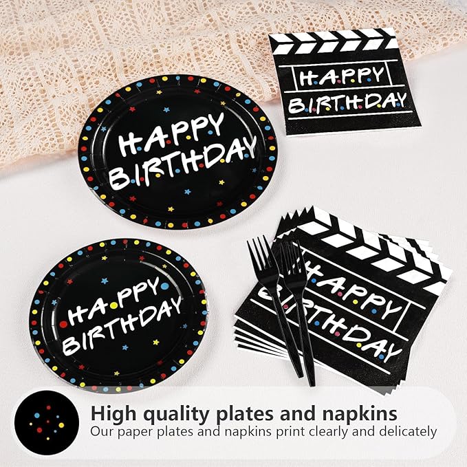 Grencian 96 Pcs iFriends Birthday Party Supplies iFriends Birthday Party Decorations iFriends TV Series Plates Tableware Set for TV Show Fans Friend Themed Parties Decor Serves 24