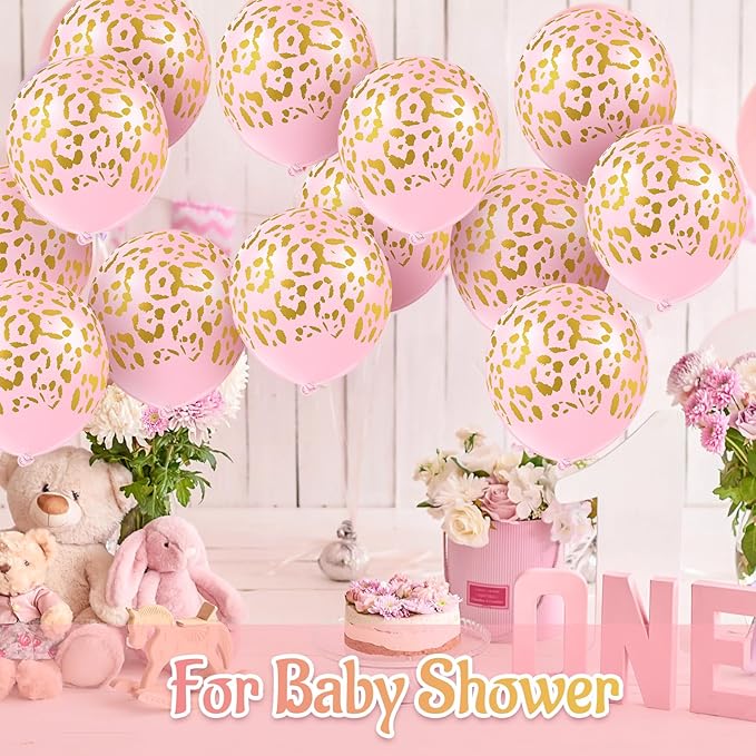 Gejoy 50 Pcs Cheetah Balloons Leopard Print Balloons 12 Inch Spots Latex Leopard Jungle Animal Decorations for Cheetah Zoo Theme Birthday Party Supplies (Pink)