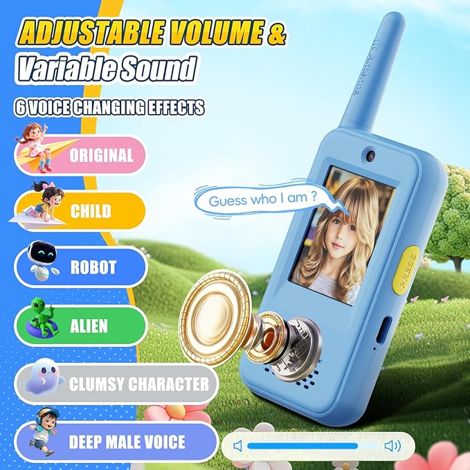 Video Walkie Talkies for Kids with 6 Voice Effects, Support Send Voice, Pictures, Emojis, and Selfies, Christmas Birthday Gifts for Kids Indoor Outdoor Camping(Blue/Blue)