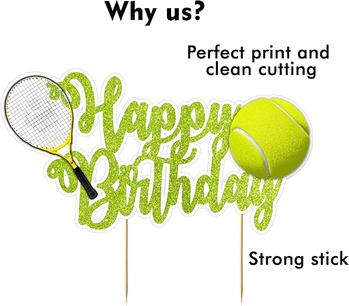 "Tennis Happy Birthday Cake Topper – Sports Theme Party Supplies – Fun and Unique Tennis Racket and Ball Cake Decoration for Teens, and Adults – Perfect for Sports Lovers and Birthday Celebrations"