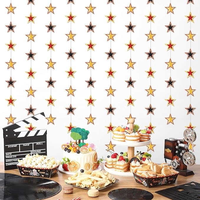 TaoBary 6 Pcs Movie Theme Star Garland Banner Decor Red Carpet Party Decorations Movies Theme Star Hanging Streamers Birthday Party Supplies Red Black and Gold Hanging Supplies Film Backdrop