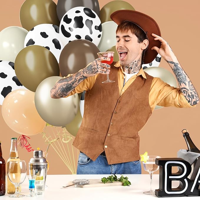 Western Cowboy Balloons, 60pcs 12inches Cow Print Nude Blush Brown Gold Balloons, Party Balloons for Cowboy Birthday Baby Shower Farm Western Cowboy Cow Themed Party Decorations