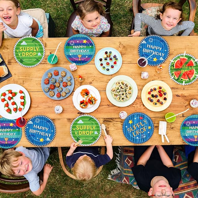 48Pcs Fort Game Plates Video Game Themed Party Supplies Gaming Tableware Dinnerware Game Party Table Decoration Gamer Dessert Plates Gaming Disposable Paper Plate Set for Teenager Kids Boy Adults Fans