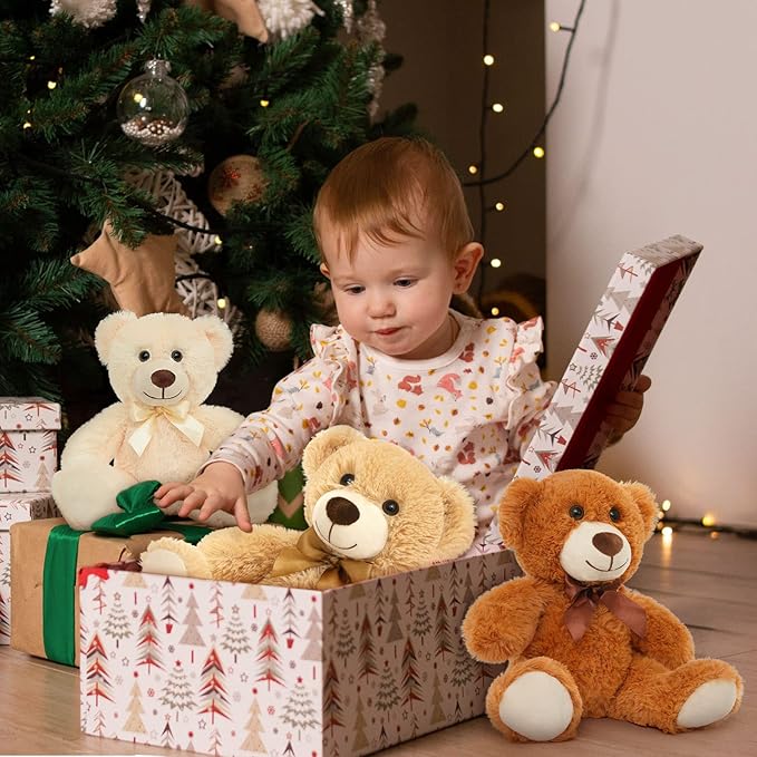 MaoGoLan Bulk Teddy Bears, 9 Packs Bulk Stuffed Animals, Small 13.8 Inch Plush Teddy Bear Toys Gift for Boys Girls Birthday Party (White/Brown/Dark Brown)