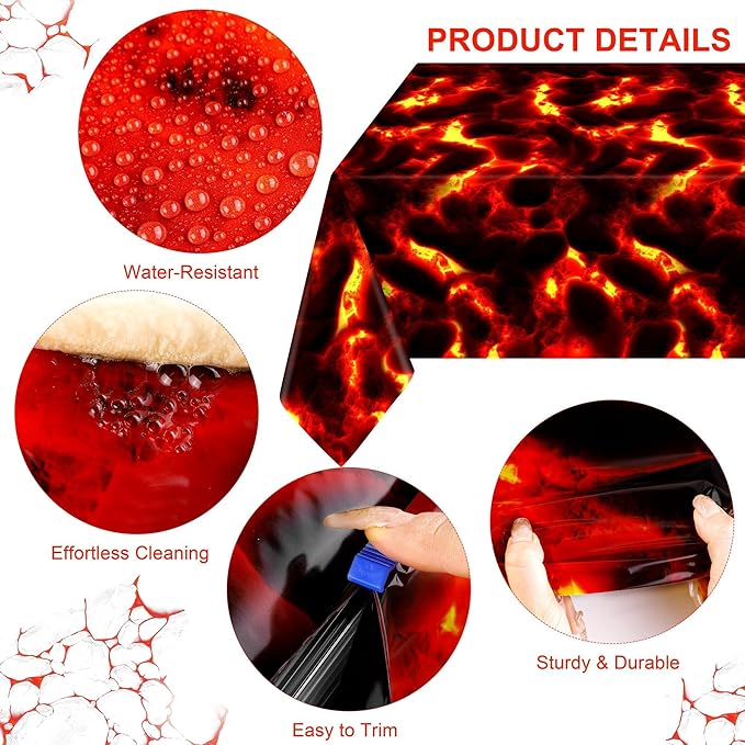 Kochorie Lava Tablecloth Roll with Cutter Box 100 Ft X 54 Inch Frame Volcano Table Cover Disposable Hot Lava Plastic Party Supplies for Volcano Dinosaur Theme Party Halloween Game Decorations