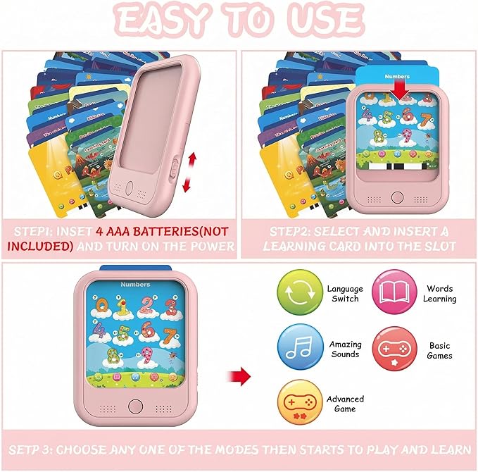 Kids Educational Learning Tablet Toy-Educational Tablet Toy to Interactive Learn Alphabets,Colors,Number,Foods,Jurassic Park,Animals,Learning Toys for Toddlers 2-6 Years Old,Gifts for Boys Girl