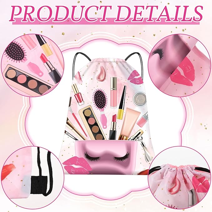 12 Pcs Spa Party Favor Bags Drawstring Backpack Gift Bags for Girls Women Makeup Birthday Party Decorations Salon Baby Shower Spa Decorations, 12 x 10 Inch