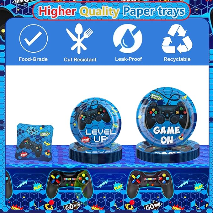Video Game Birthday Decorations,Game Party Decorations,Backdrop,Plates,Napkins,Latex and Foil Balloons Tablecloth,Party Supplies for Boys Adults.