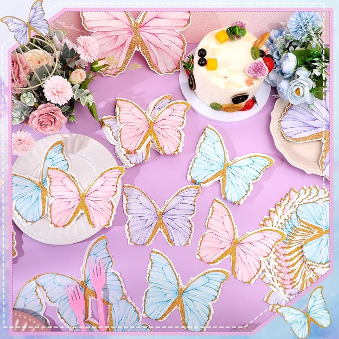 120 Pcs Butterfly Paper Napkins Bulk Disposable Cocktail Paper Napkins Dinner Table Disposable Guest Napkin for Butterfly Party, Baby Shower Wedding Birthday Party Supplies