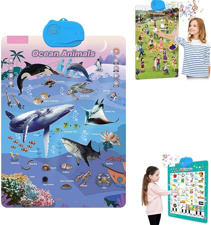 Electronic Alphabet Wall Chart,Kids Interactive Educational Wall Chart Talking Toy,Kids Learning Poster for Toddler Age 3 4 5+,Interactive Educational Toddler Toy, Xmas Birthday Gifts (Ocean World)