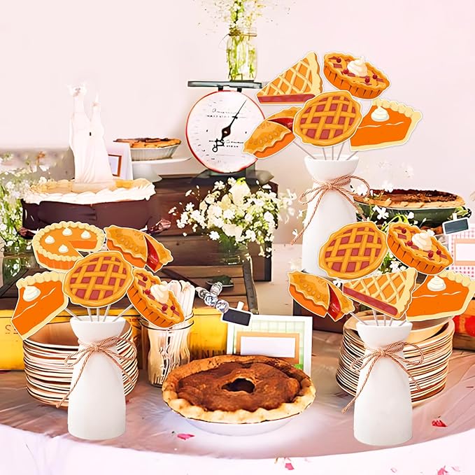24 Pcs Cutie Pie Birthday Centerpiece Sticks Pie Baby Shower Table Decorations Orange Pie Pizza Table Toppers for Boys and Girls Baking Cookie First Birthday Party Supplies