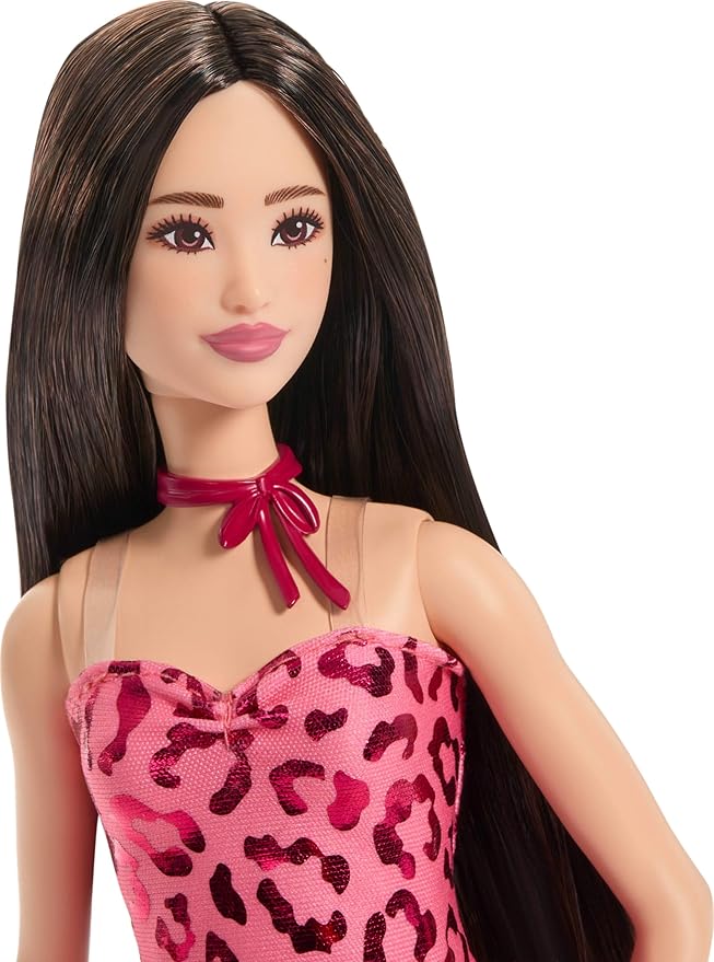Barbie Fashionistas Doll #246 with Black Hair, Pink Leopard Print Strapless Dress with Accessories Like Tie Necklace and Boots