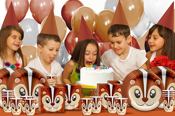 Squirrel Birthday Party Supplies Set Plates Napkins Cups Tableware Kit for 16