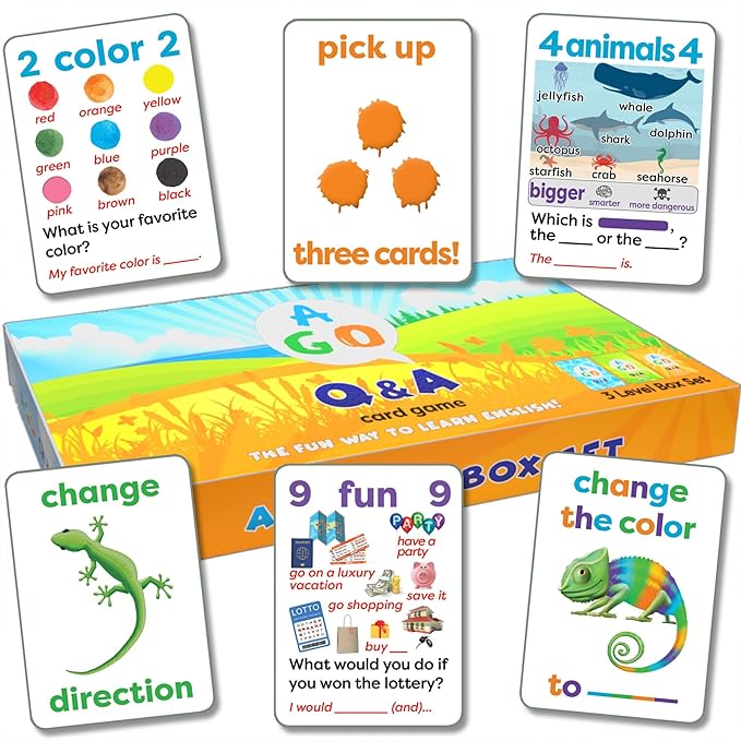 QnA ESL Card Game for Learning English. 3 Level Box Set. Practice English Conversation Through Play!