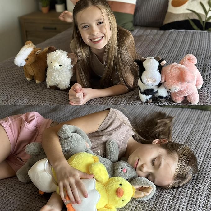 MaoGoLan 4 Pack Farm Stuffed Animals Bulk Easter Party Favors for Kids, 8 inch Plush Cow & Sheep & Pig & Horse Toy Gifts for Toddlers Teen Girls Easter Decor Basket Stuffers