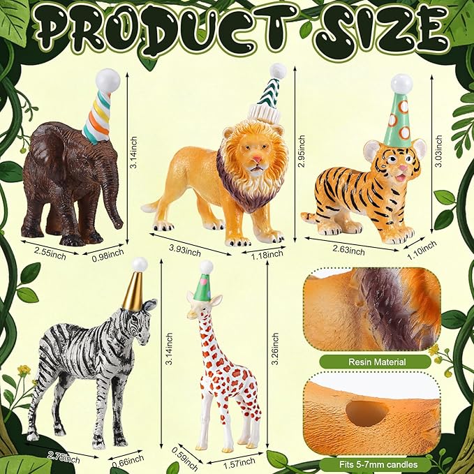 5 Pcs Animal Cake Candle Holders Zoo Birthday Cake Topper Party Decorations Mini Animal Candlestick Holder for Zoo Birthday Baby Shower Party Supply Fits 5-7 mm Candle