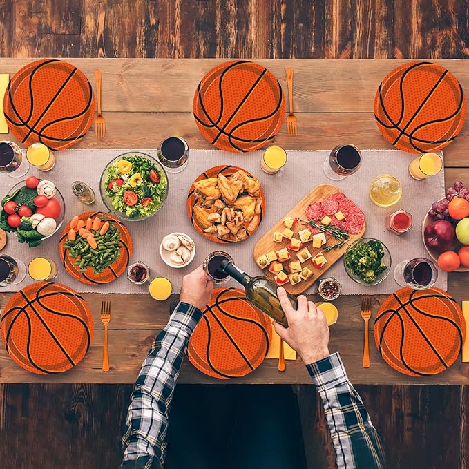 96Pieces Basketball Tableware Set Sport Party Disposable Plates Napkins Fork Basketball Birthday Party Decorations For Teenagers Kids Boys Baby Basketball Team Party Supplies Serves 24 Guests