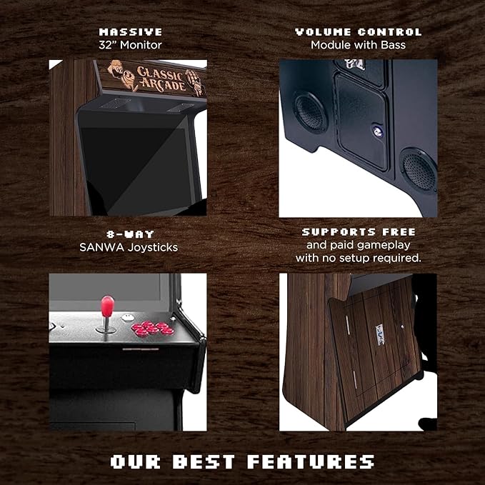 Creative Arcades Full-Size Commercial Grade Cabinet Arcade Machines | Stools Included | Slim Woodgrain Edition | 32" Screen (3500 Games (Slim 2-Player), Black Dark Walnut)