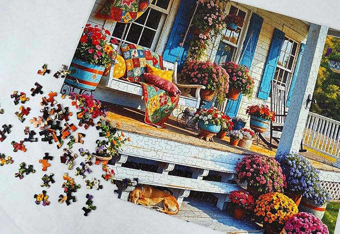 Springbok Front Porch 500 Piece Jigsaw Puzzle for Adults - Colorful and Nostalgic Scene - Unique Cut Pieces - Made in USA
