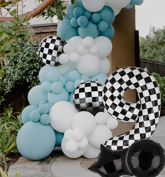 40 Inch Checkered Number Balloon 9 Black and White Race Car Birthday Balloons Baby Hippie Smile Party Shower Boys 9th Birthday Race Car Theme Party Decor Supplies 5 Pcs