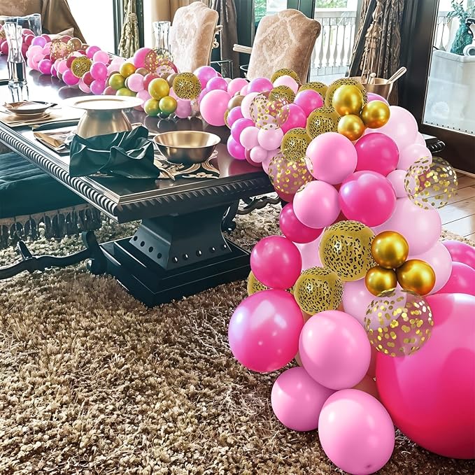 Hot Pink Cheetah Balloons, 60Pcs 12Inch Light Pink Metallic Gold & Leopard Print Balloons with Confetti Latex Balloon for Girl Women Birthday Bachelorette Baby Shower Safari Animal Theme Party Decor