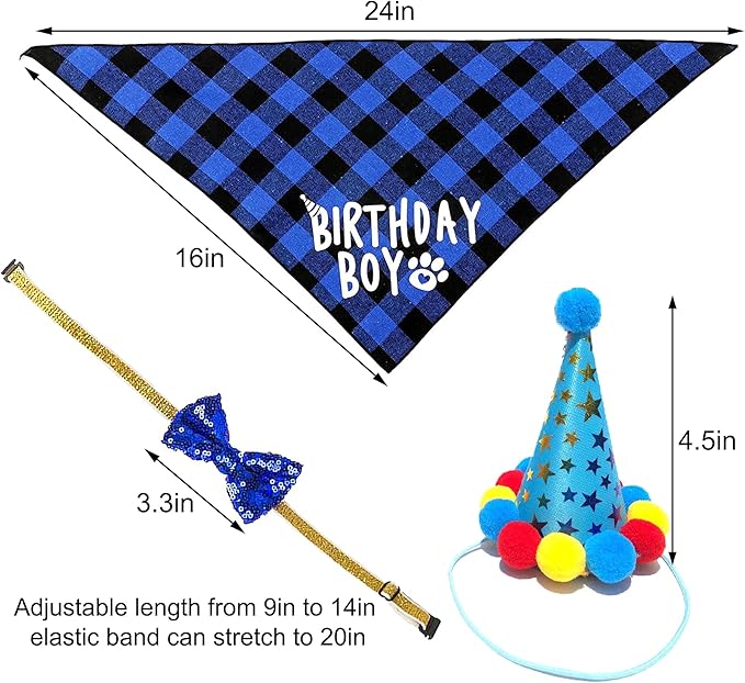 Dog Birthday Party Supplies, Blue Dog Birthday Decorations, Lets Pawty Balloons Banner, Dog Baday Bandana Hat Scarfs