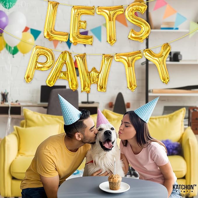 KatchOn, Lets Pawty Balloons Gold - 16 Inch | Lets Pawty Banner | Dog Birthday Balloons for Birthday Decorations | Dog Birthday Banner, Dog BirthDay Party Supplies
