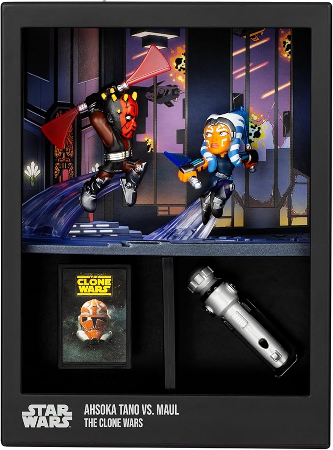 FANDROP SW02-Star Wars: The Clone Warsâ - Ahsoka Tano VS. Maul. FANDROP Combines an Epic Diorama, Artifacts & Scene Marker Creating A Display to Enhance Collection, 4 to Collect