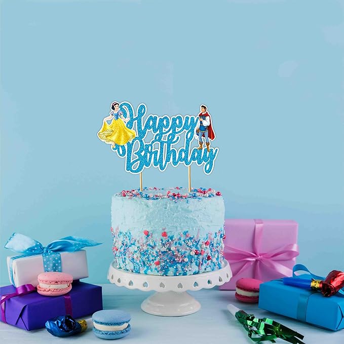 "Snow White and the Sevn Dwarfs Happy Birthday Cake Topper – Fairy Tale Princess Party Decoration – Cute Cartoon Themed Cake Decoration for Girls Birthday, Shower, and Princess Celebrations"