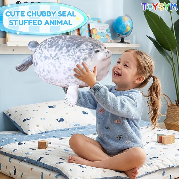Chubby Blob Seal Pillow Cute Seal Plush with 4 Baby Plushies in Her Tummy, Soft Cotton Stuffed Animals Toy Gifts for Kids