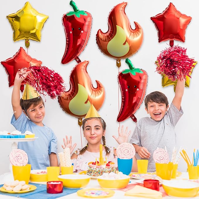 Xqumoi Chili Fire Foil Balloons Cook Off Contest Party Decoration, 8Pcs Chili Pepper Flame Aluminum Balloon Contest Tasting Competition Cinco De Mayo Mexican Fiesta Birthday Party Festival Supplies