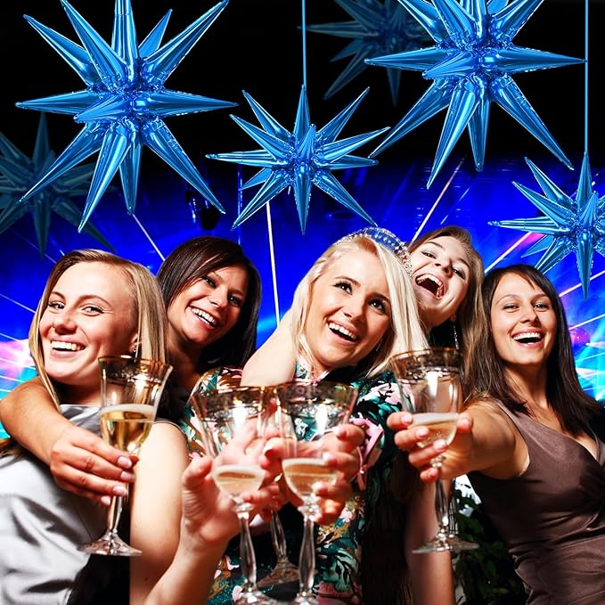 TONIFUL 8 Pcs Blue Star Foil Balloons - Large Star Mylar Balloons for Party Backdrop - Christmas, New Year, Birthday, Wedding, Baby Shower, Anniversary, Photo Booth Supplies