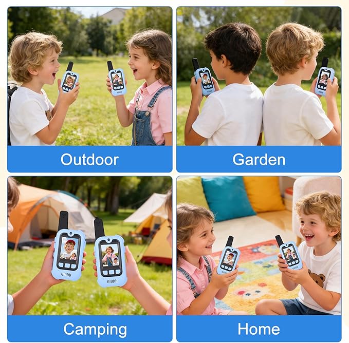 Video Walkie Talkies for Kids 2 Pack, 1000 Feet Long Range Video, Rechargeable Kids Walkie Talkies with Voice Changer Cute Stickers, Indoor Outdoor Gifts Boys Girls Ages 3-12 Camping Hiking Travel