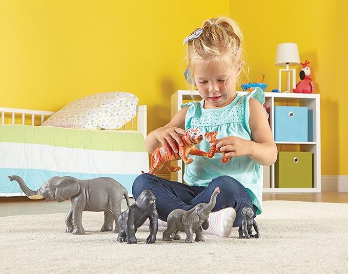 Learning Resources Jumbo Jungle Animals: Mommas and Babies - Elephant, Gorilla, Tiger, Zoo Animals, Pretend and Play, Fine Motor Skills