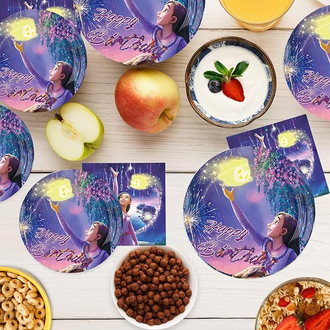 40Pcs Wish Party Decoration Including 20 Plates 20 Napkins for Kids' Birthday Party Supplies