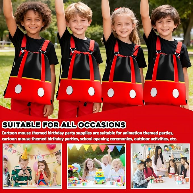 Cartoon Mouse Party Favors, Anime Themed Birthday Party Supplies & Goodie Bags for Kids, Include Drawstring Bags Notebook Silicone Bracelet Highlighter for Gifts Fillers