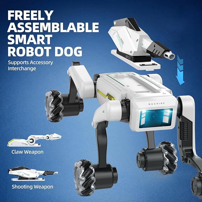 3 in 1 Robot Dog with Wheels Kit, 30+ Bionic Actions, Voice & Remote Control, Programmable Moves, All-Terrain Stunt Pet, Ideal Gift for Kids Aged 6+(Removable Claw & Cannon)