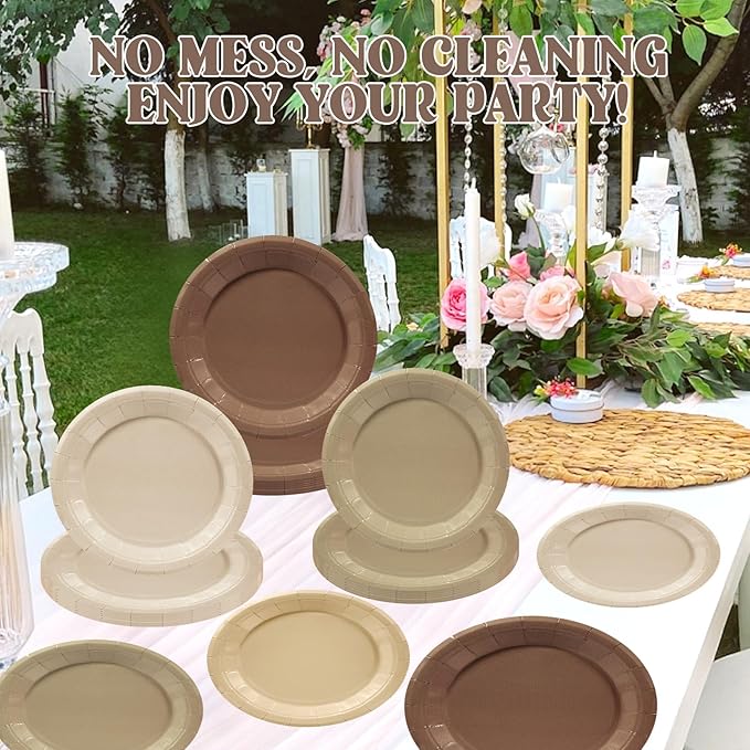 180pcs Gradient Brown Plates and Napkins Party Supplies,Brown Theme Birthday Party Paper Plates and Napkins Set,for Boho Baby Shower Wedding Gathering Party Decorations,Serve 60 Guests