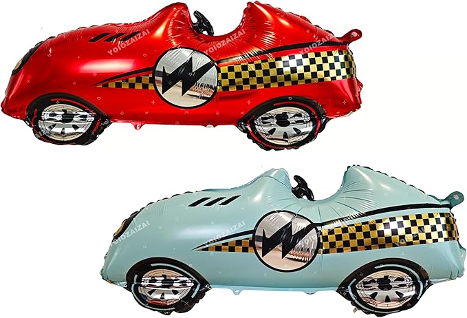 2PCS Self Standing Race Car Tire Foil Balloon Red And Blue Car Balloon For Birthday Boy Race Themed Party Baby Shower Decorations Supplies
