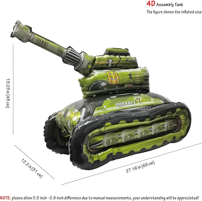 Self Standing 4D Army Tank Foil Balloon Large Camo Birthday Armed Forces Truck Balloon For Boys Tank Military Theme Birthday Party Decorations