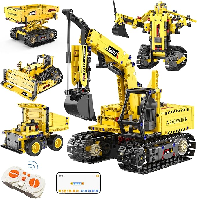 5 in 1 Building Toys STEM Robotics Kits - Remote-Controlled Excavator Engineering Kit for Kids Age 6 7 8 9 10 11 12-14 with 555 Pieces，DIY Educational Science Kits Gift for Boys & Girls