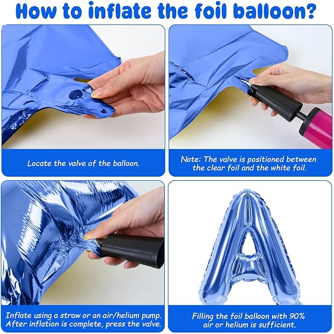29PC Blue Happy Birthday Balloon Banner, 16 Inch 3D Aluminum Letter Banner Sign, Metallic Silver Pearl Dark Blue Confetti Balloons 18 Inch Star Foil Balloons for Women, Men Party Supply