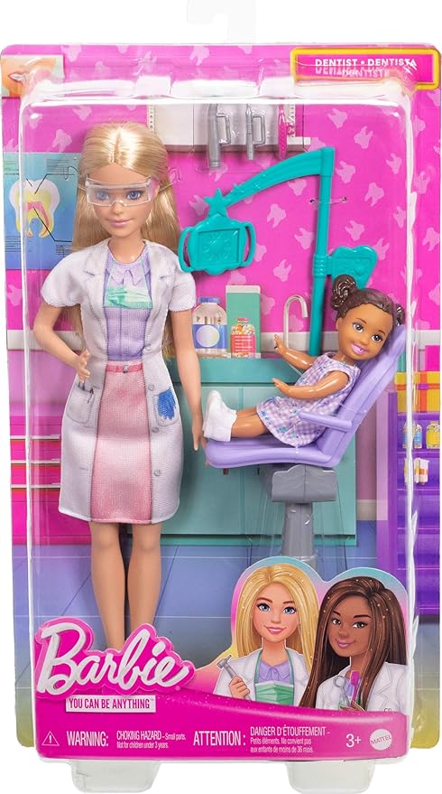 Barbie Dentist with Blonde Fashion Doll with Blue Dress and Lab Coat, 1 Kid Doll, Medical Doctor Furniture & Accessories